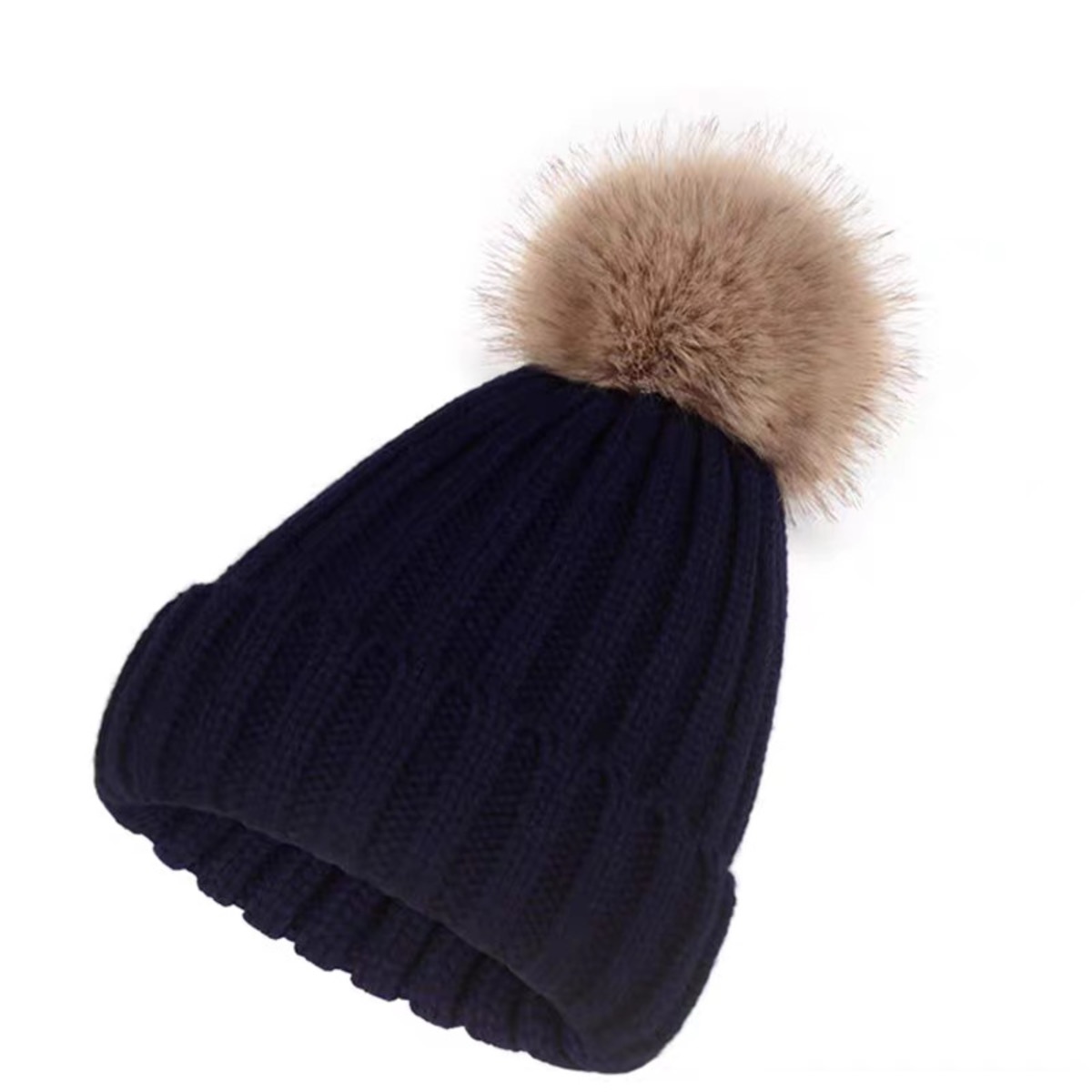 Warm Winter Beanie with Faux Fur Pompom and Fleece Lining 16