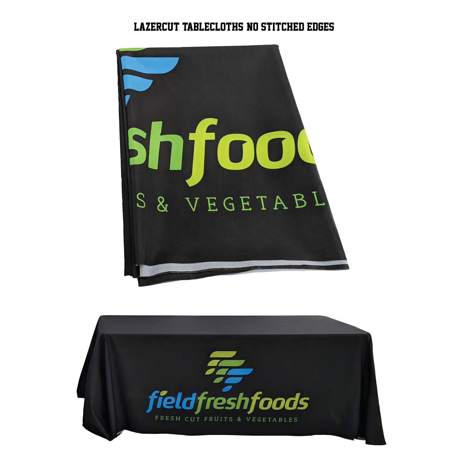 24Hr Express Ship - 8' LazerCut 3-Sided PREMIUM Sublimated Tablecloth, Drape Style, Open Back 17
