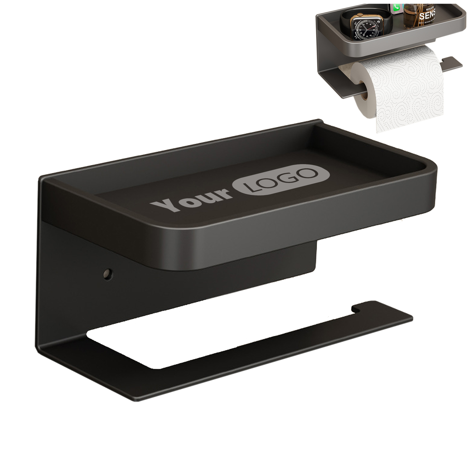 Aluminum Toilet Paper Holder with Phone Shelf