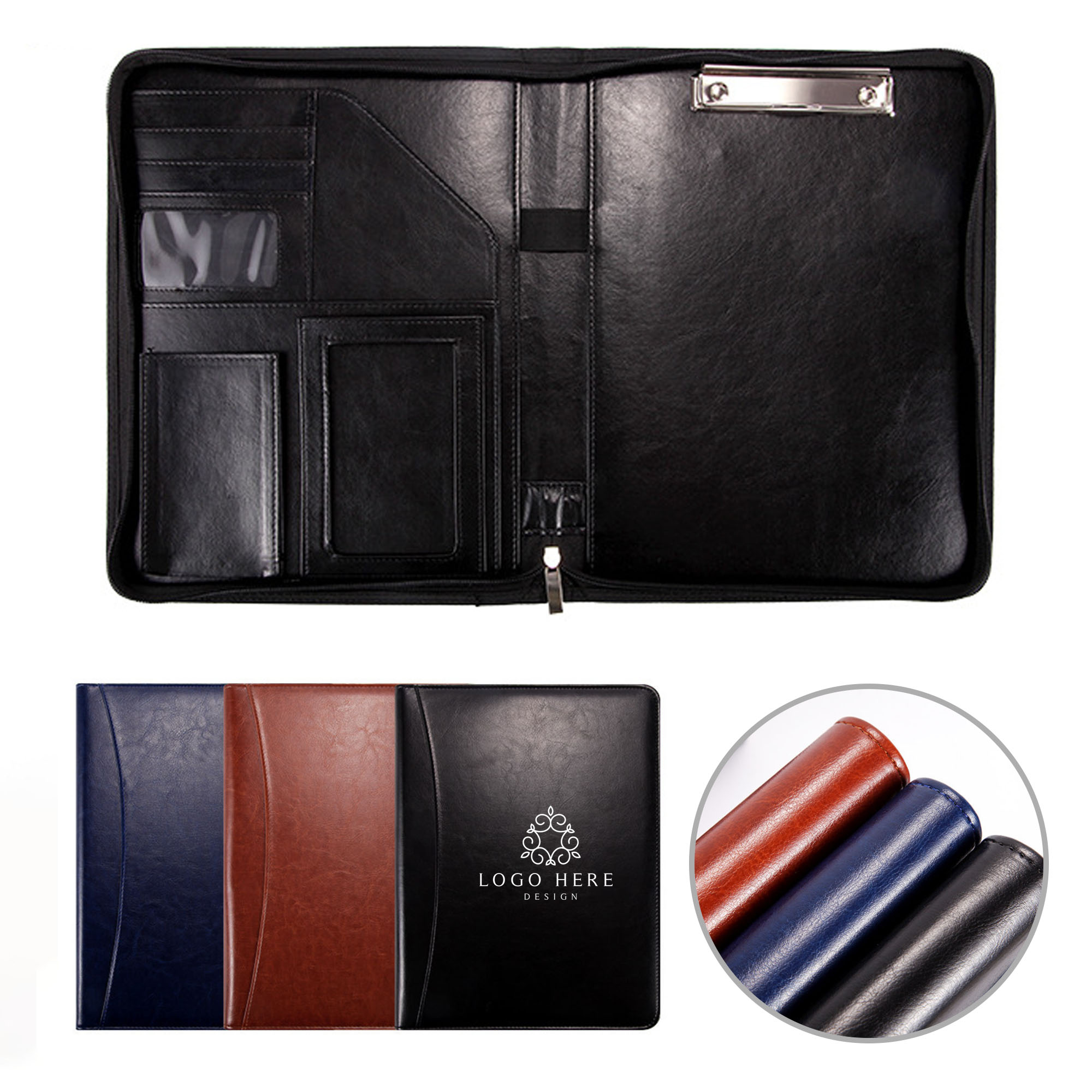 A4 Zipper Business Leather Padfolio with for Resume Suitable